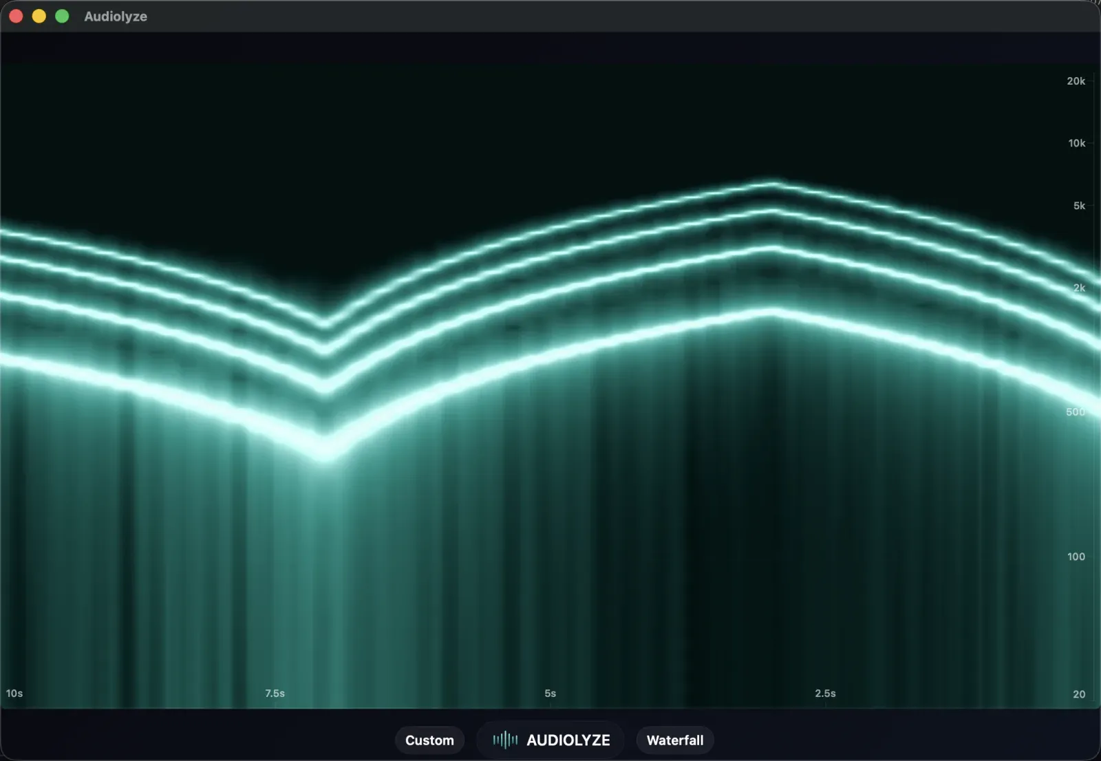 Audiolyze running natively on macOS, showing the waterfall spectrogram in a desktop window
