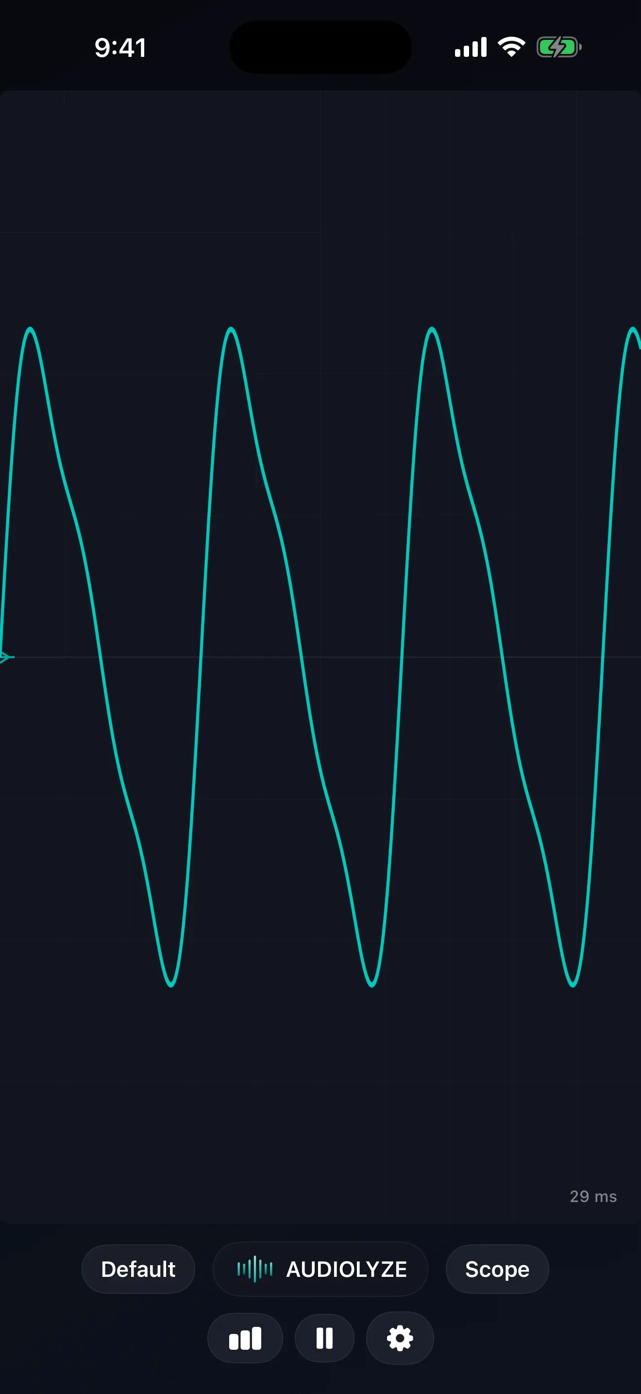Audiolyze Oscilloscope view, Raw waveform and transients