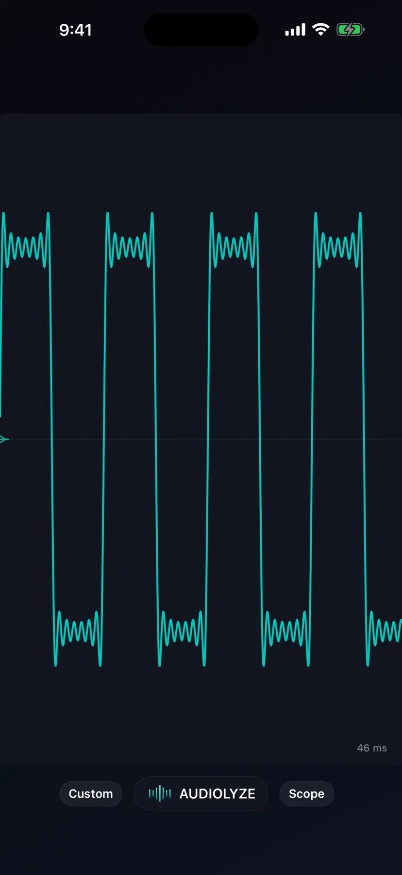 Audiolyze Oscilloscope view, Raw waveform and transients